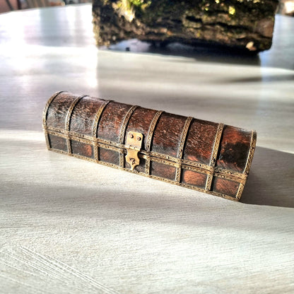 Vintage wood and brass trinket box