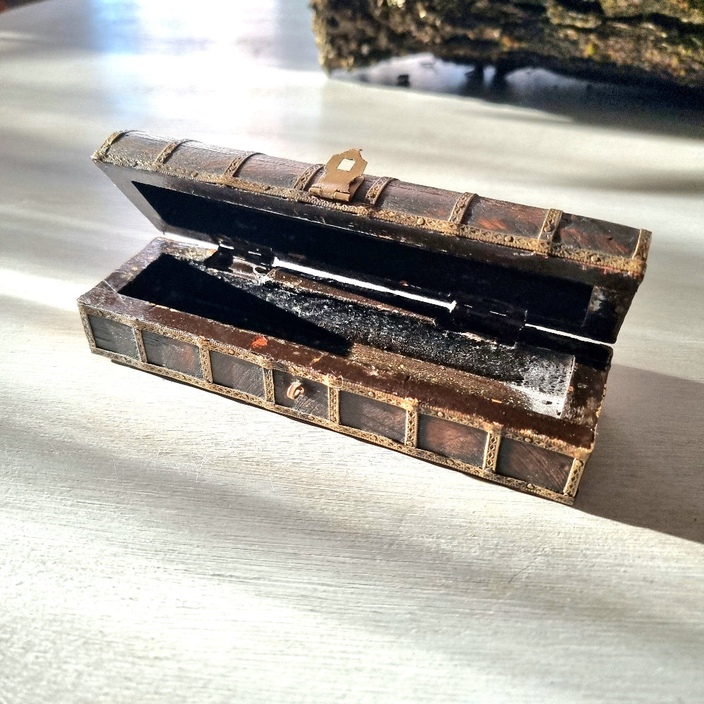 Vintage wood and brass trinket box
