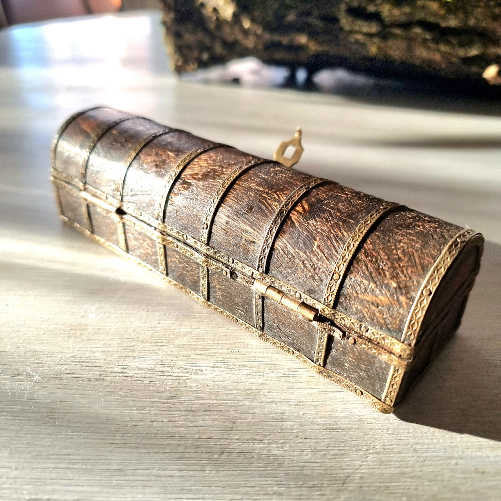 Vintage wood and brass trinket box