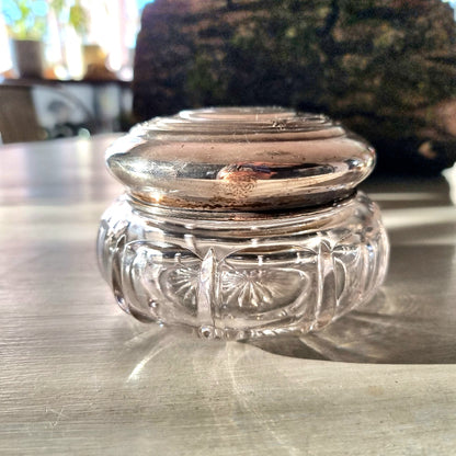 Vintage cut glass trinket dish with domed silver-plated lid