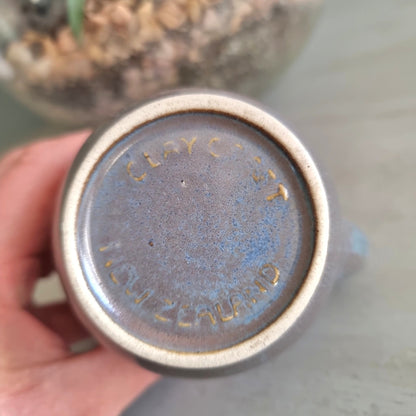 Vintage Clay Craft New Zealand pottery jug with "Mint Sauce" lettering and drip glaze finish