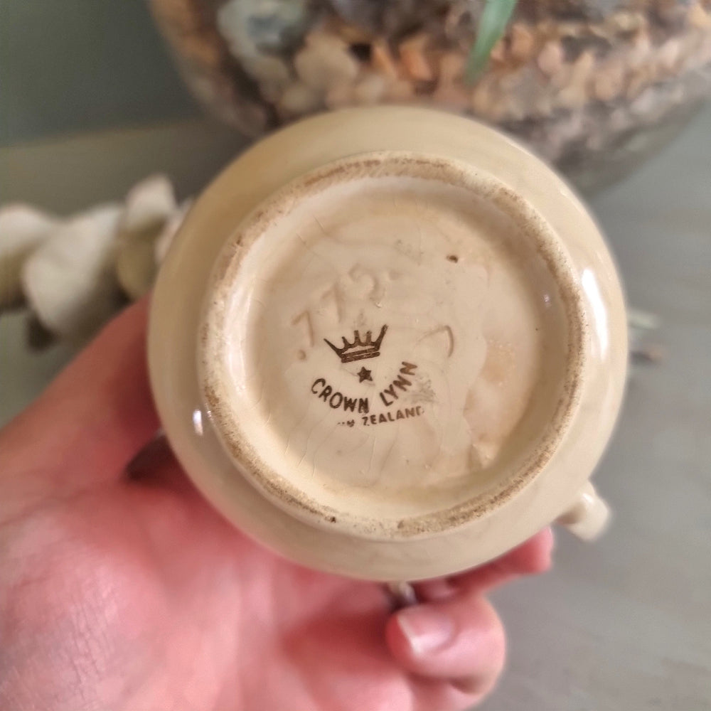 Vintage Crown Lynn New Zealand creamer jug with hand-painted starburst floral design