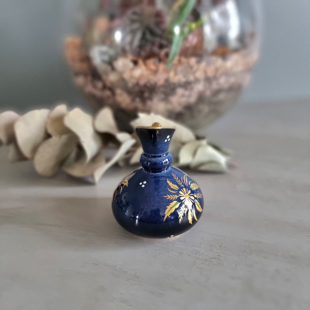 Vintage Carlton Ware cobalt blue jug with handpainted gold floral design