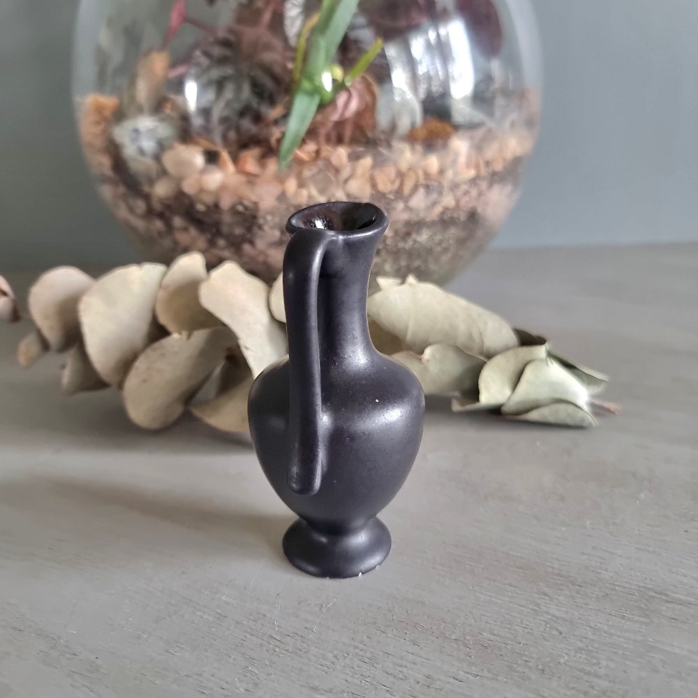 Vintage matte black amphora-style ceramic jug