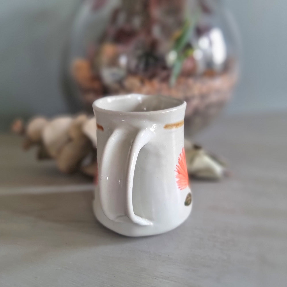 Vintage Kathy Palenski NZ studio pottery creamer jug with pōhutukawa flower design
