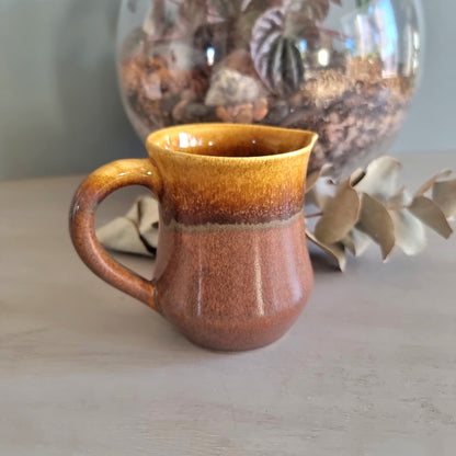 Studio pottery brown glazed jug creamer with pouring spout and handle