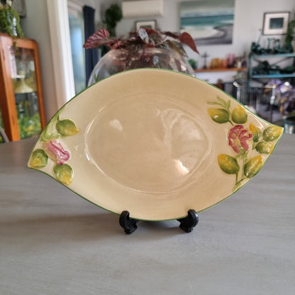 Royal Winton leaf shaped dish with hand painted pink roses