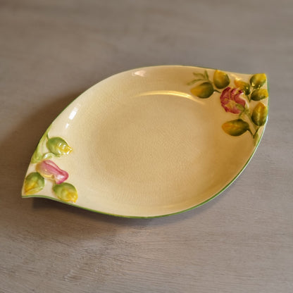 Royal Winton leaf shaped dish with hand painted pink roses