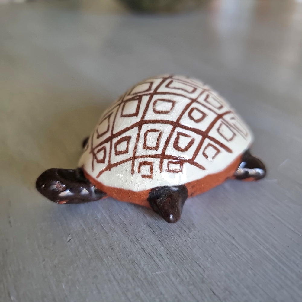 Ceramic turtle trinket dish with a geometric shell pattern