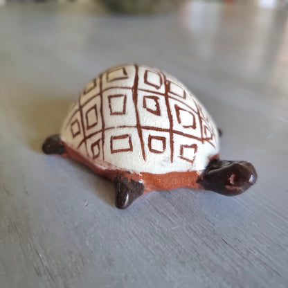 Ceramic turtle trinket dish with a geometric shell pattern