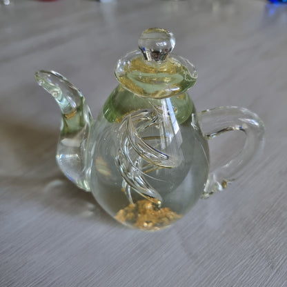 Vintage glass teapot ornament with gold fleck detail