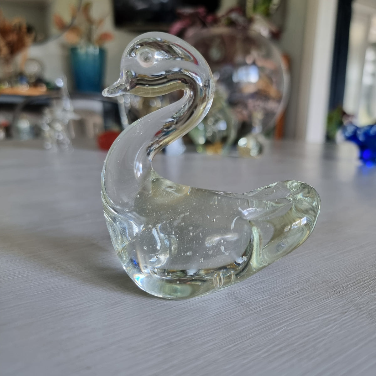 Clear glass swan or duck figurine