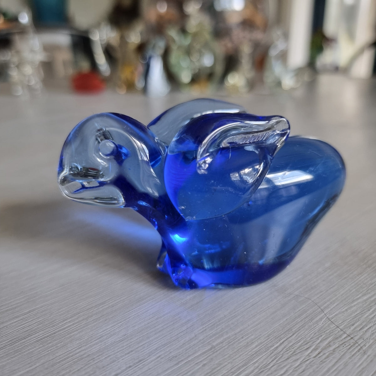 Cobalt blue glass ornament in rabbit or bird form