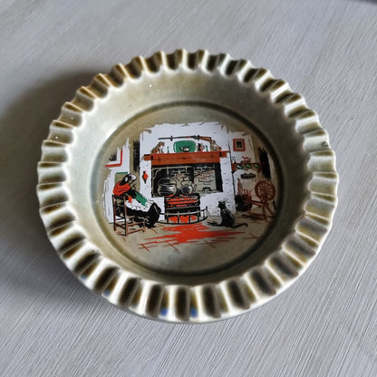 Wade Irish porcelain ashtray with fireside scene, fluted rim and Armagh maker’s mark