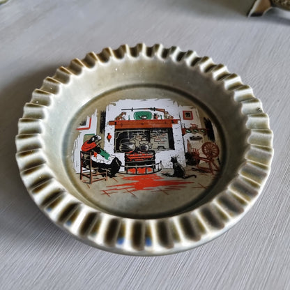 Wade Irish porcelain ashtray with fireside scene, fluted rim and Armagh maker’s mark