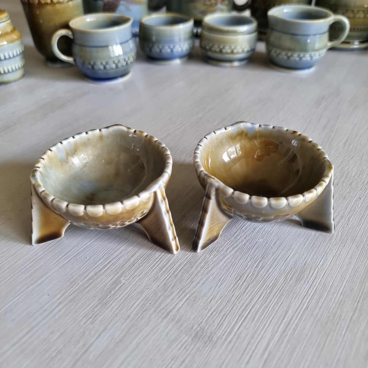 Pair of vintage Wade Irish porcelain salt dishes with shamrock decoration