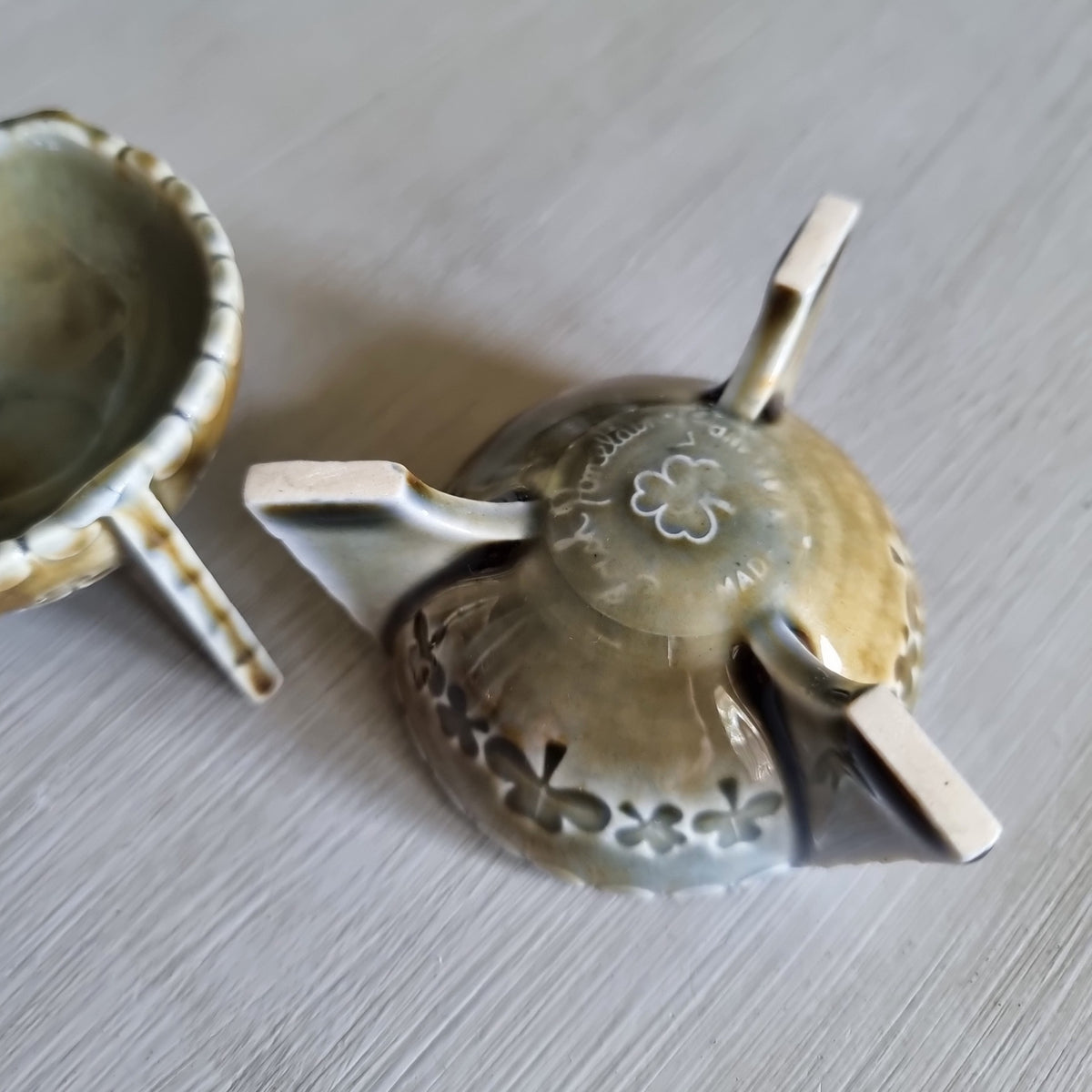 Pair of vintage Wade Irish porcelain salt dishes with shamrock decoration
