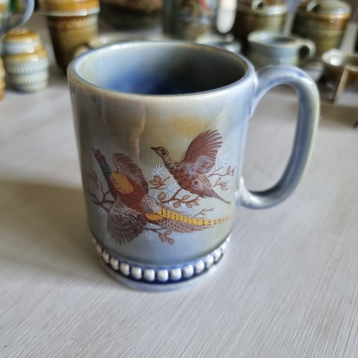 Vintage Wade Irish porcelain mug with two pheasants in flight