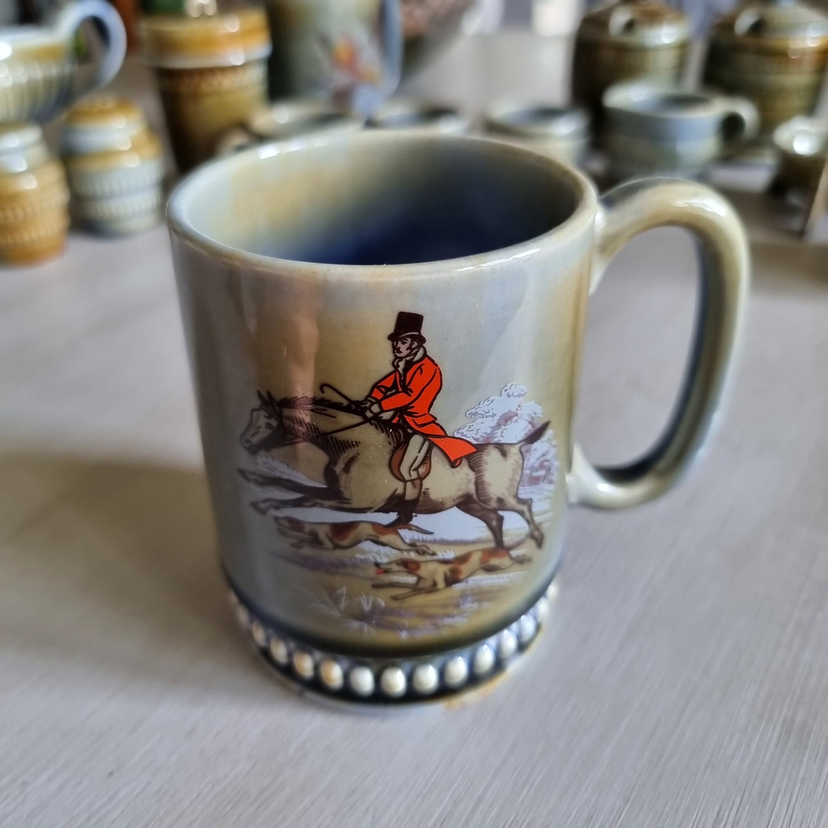 Vintage Wade Irish porcelain horse and hounds hunting scene mug