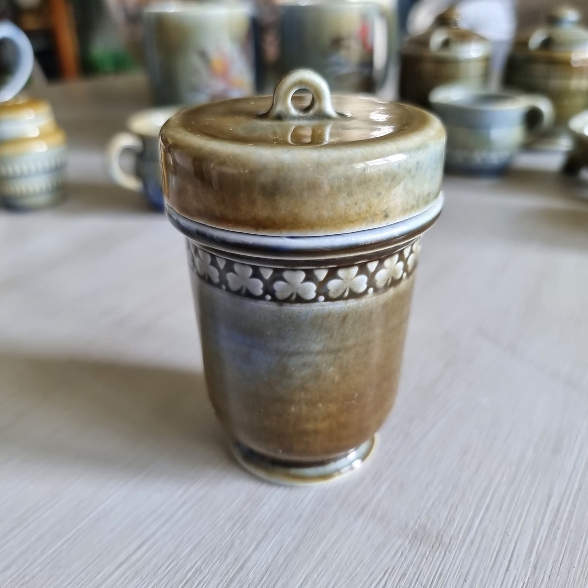 Vintage Wade Irish porcelain shamrock egg coddler with original paper instruction tag