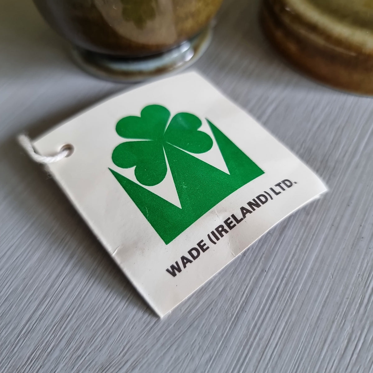 Vintage Wade Irish porcelain shamrock egg coddler with original paper instruction tag