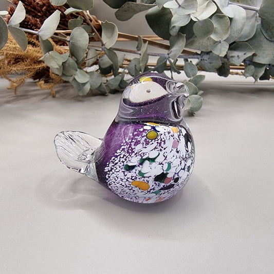 Hand blown purple art glass bird