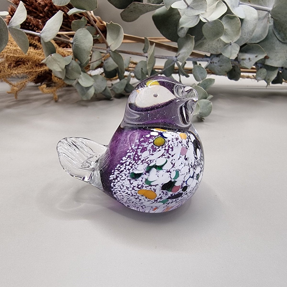 Hand blown purple art glass bird
