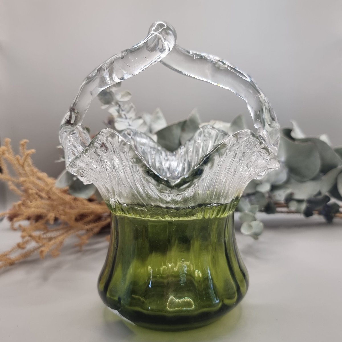 Lovely art glass basket vase