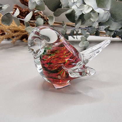 Vintage art glass bird - red and green