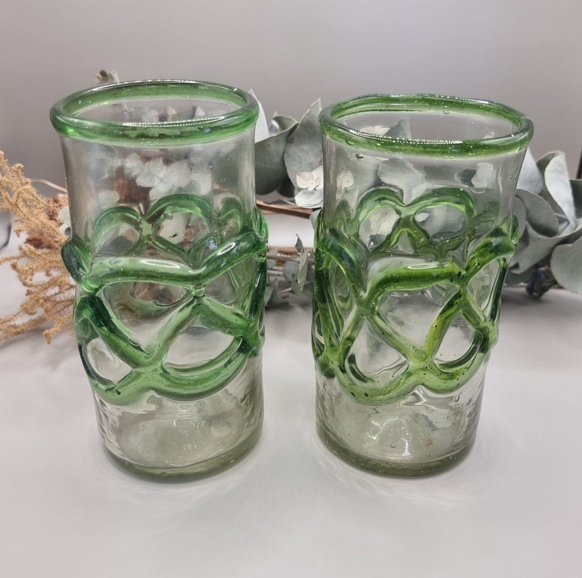 Vintage art glass vine tumblers or vases
