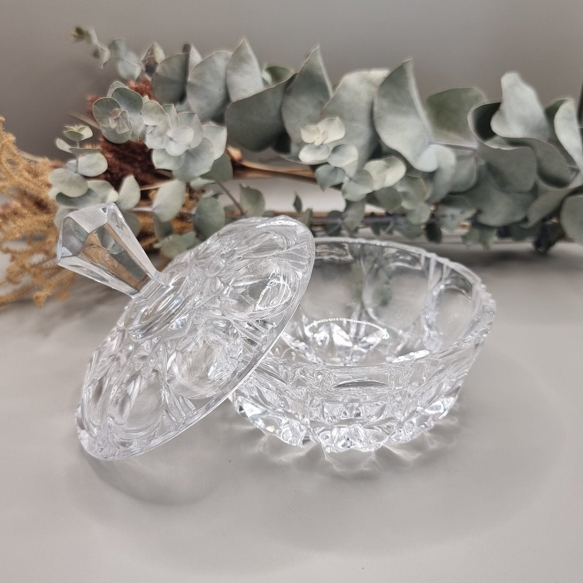 Vintage lead-crystal candy dish with lid